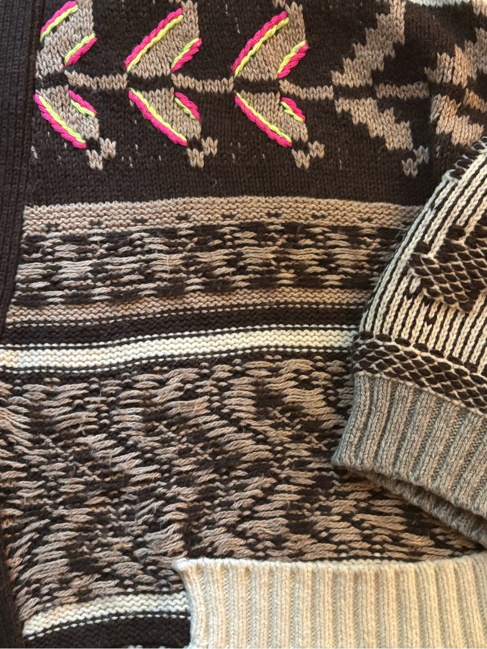 Pilcro Brown Patchwork Multi-Pattern Cardigan Slouchy Oversized - XS - Picture 7 of 10